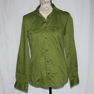 Shade Clothing Women's Green Roll Cuff Blouse Top Dress Shirt size S
